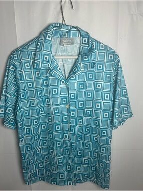 Blair Teal Geometric Short-Sleeve Button-Down Shirt